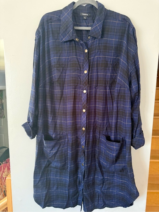 torrid Tops - EUC Torrid Soft Plaid Kimono Shirt – Oversized Flannel Tunic – Blue/Black